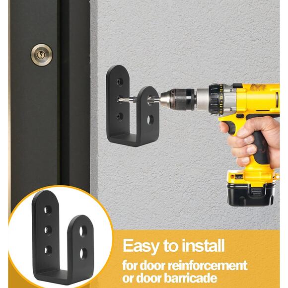 2 Pack Heavy Duty 2x4 Door Barricade Brackets, Security Lock, Holder Bar, Black - Picture 4 of 5